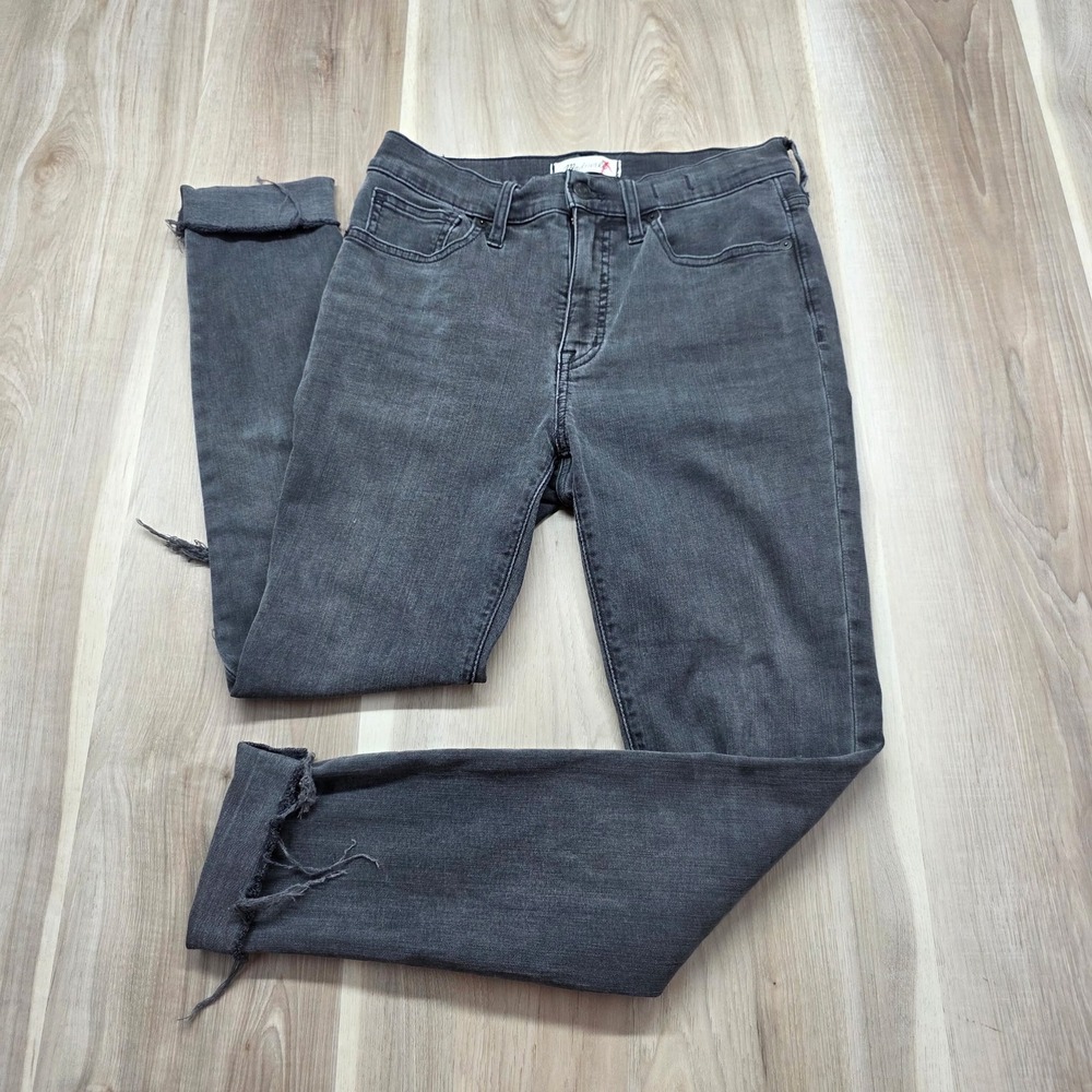 Madewell 9" Mid-Rise Skinny Jeans Distressed Ripped Knee‎ Frayed Hem 28 Black W